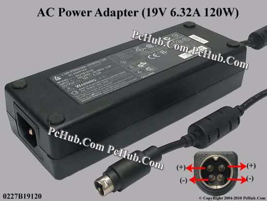 Li Shin 0227B19120 AC Adapter- Laptop 19V 6.32A, 4-Pin P1 4=V