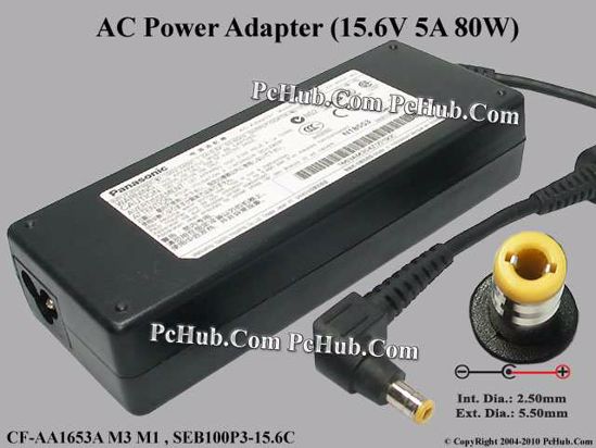 Panasonic Common Item (Panasonic) AC Adapter- Laptop CF-AA1653A M3, 15.6V 5A, Tip C, 3-p