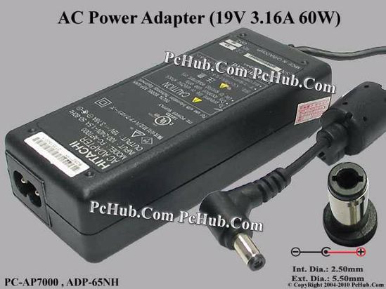 Hitachi Common Item (Hitachi) AC Adapter- Laptop 19V 3.16A, 5.5/2.5mm, 2-Prong