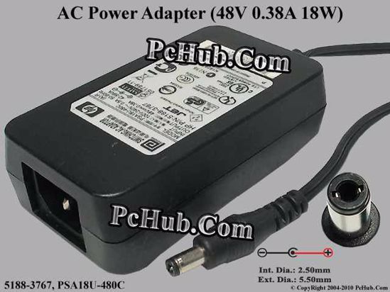 HP Common Item (HP) AC Adapter 20V Above 48V 0.38A, 5.5/2.5mm, C14