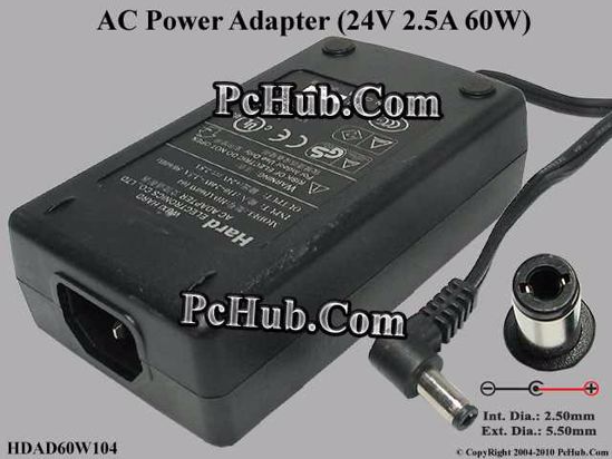 Other Brands Wuxi Hard Electronics AC Adapter 20V Above 24V 2.5A, 2.5/5.5mm, C14