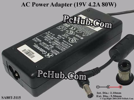 Gateway Common Item (Gateway) AC Adapter- Laptop SA80T-3115, 19V 4.2A, Tip-B, 3-prong