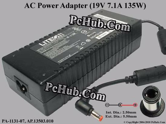 LITE-ON PA-1131-07 AC Adapter- Laptop 19V 7.1A, 5.5/2.5mm, 3-Prong