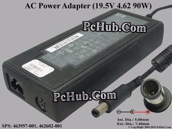 HP Common Item (HP) AC Adapter- Laptop 19.5V 4.62, 7.4/5.0mm With Pin, 3-Prong, 4 Hole