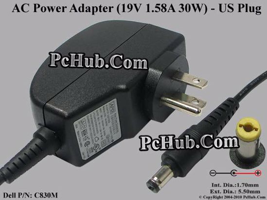 Dell Common Item (Dell) AC Adapter- Laptop 19V 1.58A, 5.5/1.7mm, US 3-Pin Plug