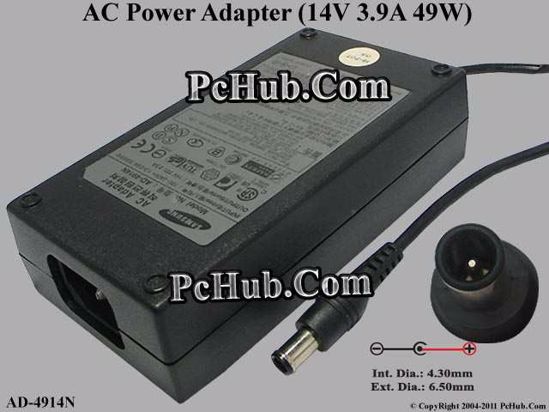 Samsung Laptop Common Item (Samsung Laptop) AC Adapter 13V-19V 14V 3.9A, 6.5/4.3mm With