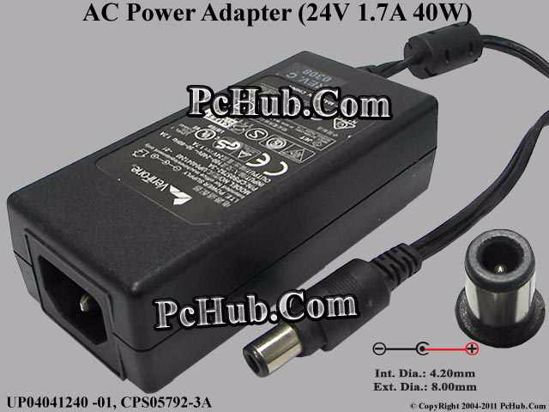 Other Brands VeriFone AC Adapter 20V Above 24V 1.7A, 8/4.2mm With Pin, IEC C14