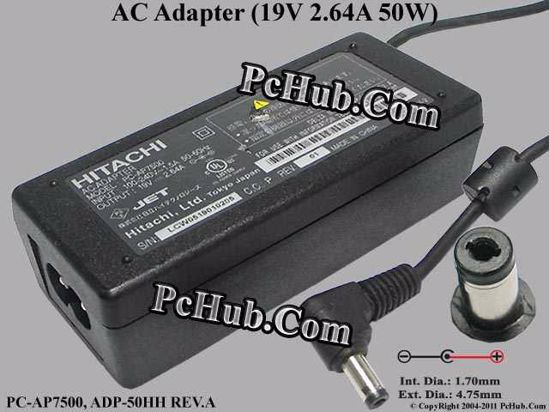 Hitachi Common Item (Hitachi) AC Adapter- Laptop 19V 2.64A, 4.8/1.7mm, 2-Prong