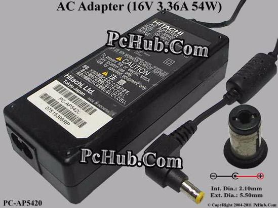 Hitachi Common Item (Hitachi) AC Adapter- Laptop PC-AP5420, 16V 3.36A, Tip-B, 2-prong