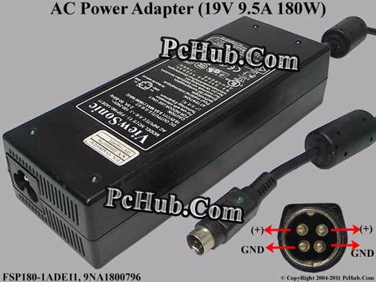 ViewSonic Common Item (ViewSonic) AC Adapter 13V-19V 19V 9.5A, 4-Pin P1 4=V