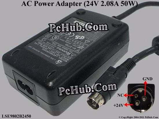 Li Shin LSE9802B2450 AC Adapter 20V Above 24V 2.08A, 3-pin DIN, 2-prong