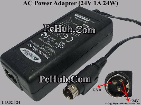 Other Brands AQualities AC Adapter 20V Above 24V 1A 24W, 3-Pin P1 3=24V, 2-prong