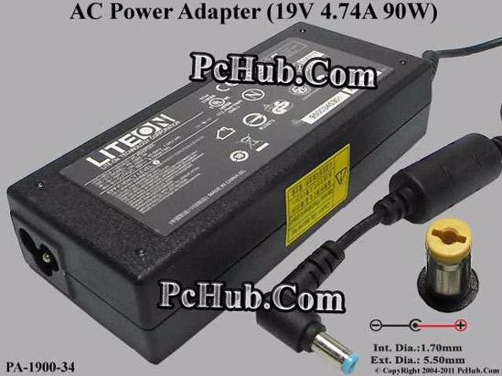 LITE-ON PA-1900-34 AC Adapter- Laptop 19V 4.74A, 5.5/1.7mm, 3-Prong