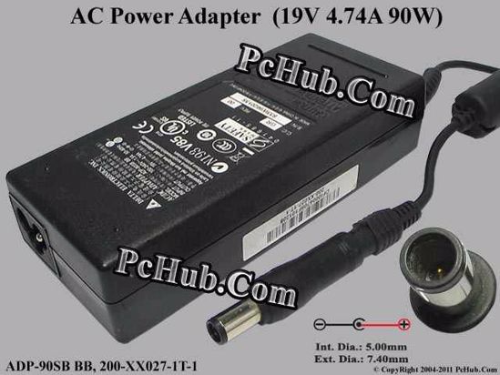 Delta Electronics ADP-90SB BB AC Adapter- Laptop 19V 4.74A, 7.4x5mm With Pin, 3-Prong