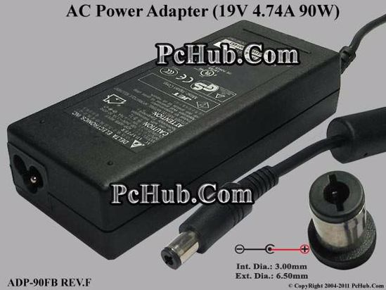 Delta Electronics ADP-90FB REV.F AC Adapter- Laptop 19V 4.74A, 6.5/3.0mm, 3-Prong