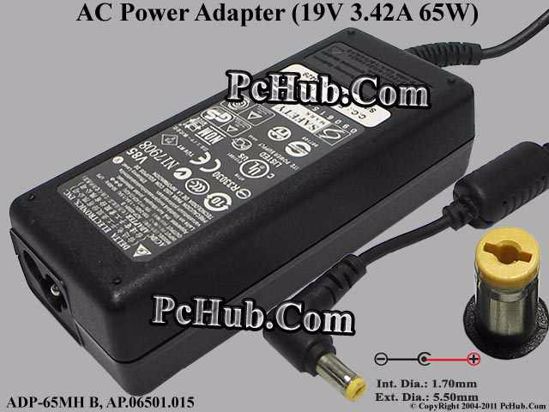 Delta Electronics ADP-65MH B AC Adapter- Laptop 19V 3.42A, 5.5/1.7mm, 3-Prong