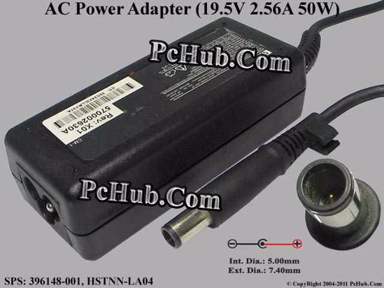 HP Common Item (HP) AC Adapter- Laptop 396148-001, 19.5V 2.56A, Pin, 3-prong