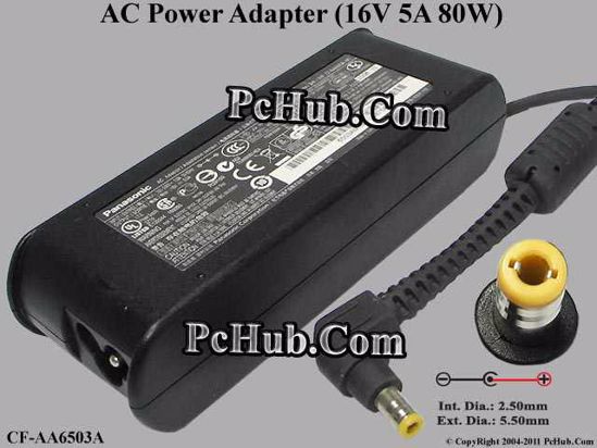 Panasonic Common Item (Panasonic) AC Adapter- Laptop 16V 5A, 5.5/2.5mm, 3-Prong