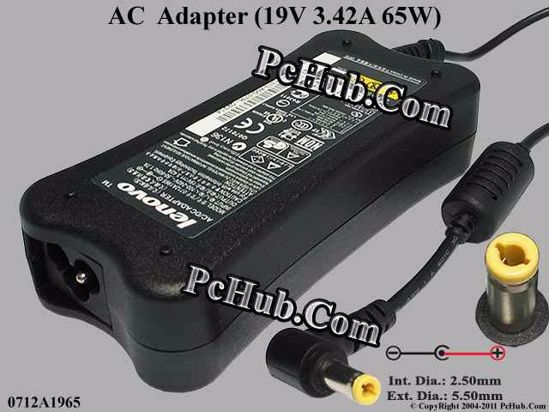 Lenovo Common Item (Lenovo) AC Adapter- Laptop 19V 3.42A, 5.5/2.5mm 12mm, 3-Prong