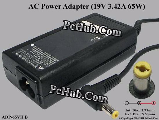 Delta Electronics ADP-65VH B AC Adapter- Laptop 19V 3.42A, 5.5/1.7mm, 3-Prong