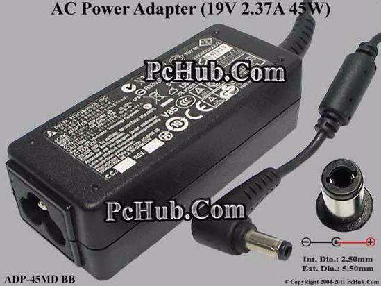 Delta Electronics ADP-45MD BB AC Adapter- Laptop 19V 2.37A, Tip-C, 3-prong