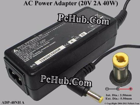 Delta Electronics ADP-40NH A AC Adapter- Laptop 19V 2.1A, 5.5/2.5mm 12mm, 2-Prong