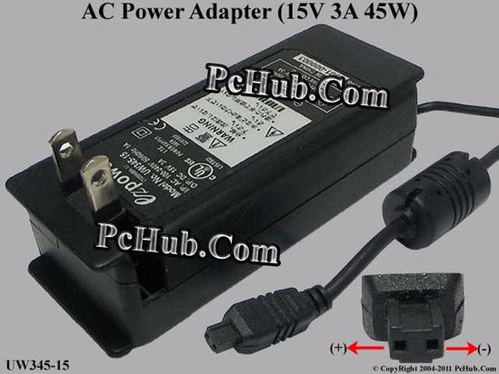 Other Brands ezPower AC Adapter 13V-19V 15V 3A, 2-Hole, US 2-Pin Plug