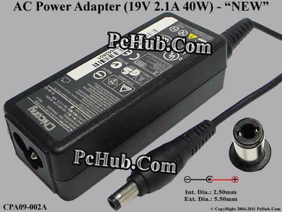 Other Brands Chicony AC Adapter- Laptop 19V 2.1A, Barrel 5.5/2.5mm, 3-Prong