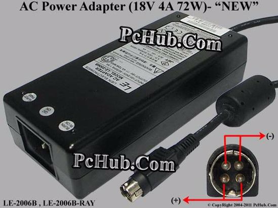 Other Brands Lien Electronics AC Adapter 13V-19V 18V 4A, 4-pin DIN, (IEC C14), NEW