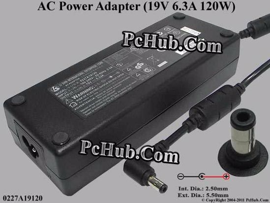 Li Shin 0227A19120 AC Adapter- Laptop 19V 6.3A, 5.5/2.5mm, 3-Prong