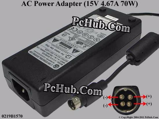 Li Shin 0219B1570 AC Adapter 13V-19V 15V 4.67A. 4-Pin P1 2=V