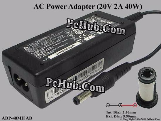 Delta Electronics ADP-40MH AD AC Adapter- Laptop 20V 2A, 5.5/2.5mm 12MM, 2-Prong