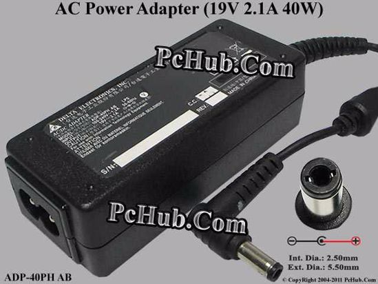 Delta Electronics ADP-40PH AB AC Adapter- Laptop 19V 2.1A, 5.5/2.5mm 2-Prong