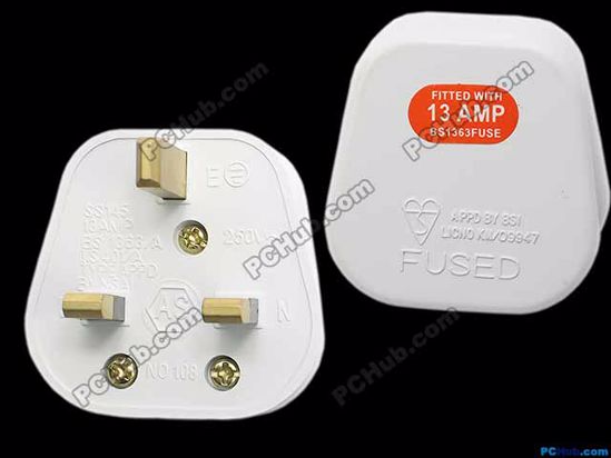 ACP Connector AC Plug Socket Cord Plug, Type G, UK, 3 pins, 13A, White