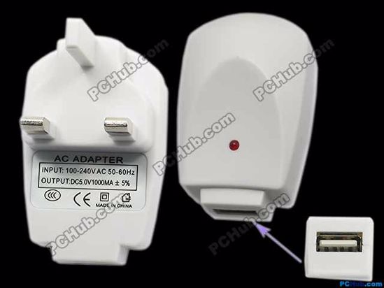 ACP USB USB- AC Power AC to USB Port, UK, 5V 1000mA, White