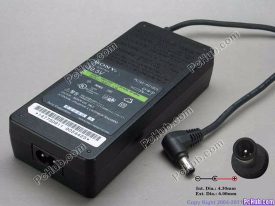 Sony Vaio Parts AC Adapter- Laptop PCGA-AC19V5, 19.5V 4.1A, Tip-E, 2-prong