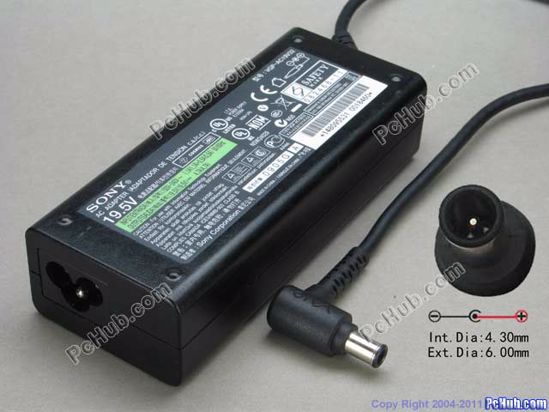 Sony Vaio Parts AC Adapter- Laptop 19.5V 4.7A, 6.0/4.3mm, 3-Prong