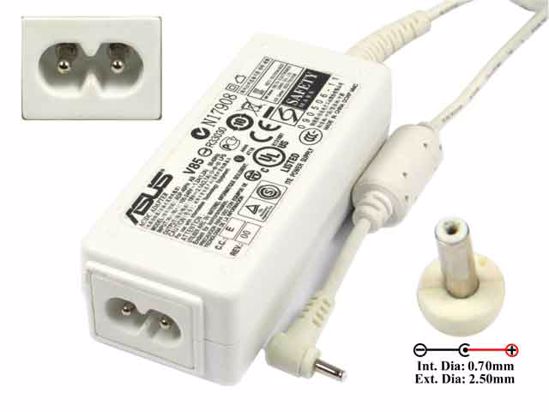 ASUS Common Item (Asus) AC Adapter- Laptop 19V 2.1A, 2.5/0.7mm 2-Prong, White