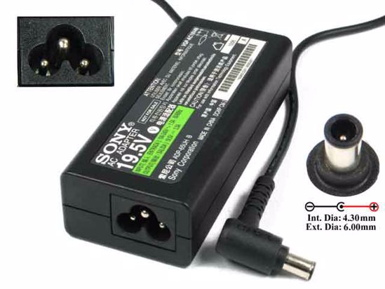 Sony Vaio Parts AC Adapter- Laptop 19.5V 3.3A, 6.0/4.3mm With Pin, 3-Prong, New