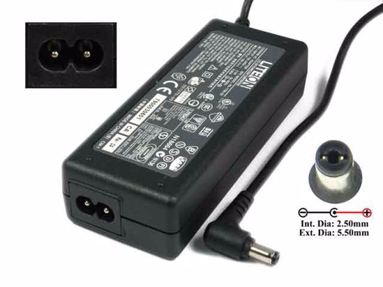 LITE-ON PA-1750-02 AC Adapter- Laptop 19V 3.95A, 5.5/2.5mm, 2-Prong