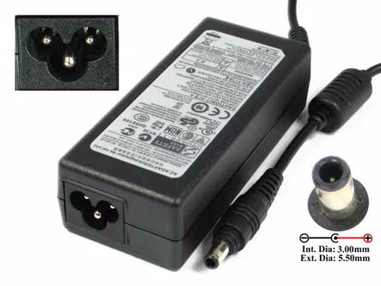 Samsung Laptop Common Item (Samsung Laptop) AC Adapter- Laptop 19V 3.16A, 5.5/3.0mm With