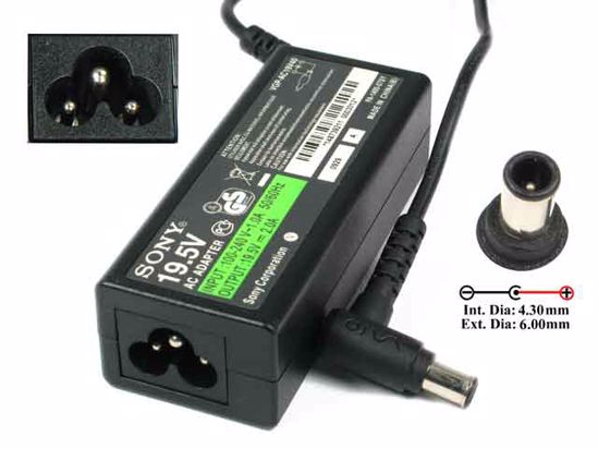 Sony Vaio Parts AC Adapter- Laptop 19.5V 2A, Tip-E, 3-Prong,