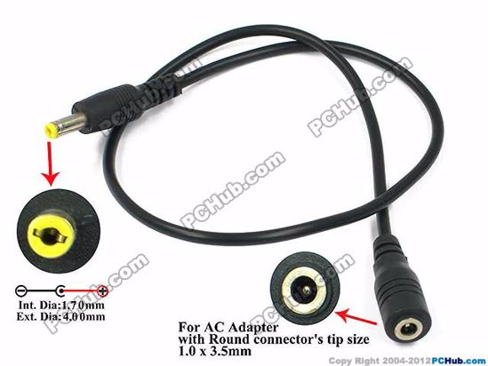 ACP Wire DC Tip Converter-Wire 3.5/1.0mm to 4.0/1.7mm Plug, 360mm. 45 Watts