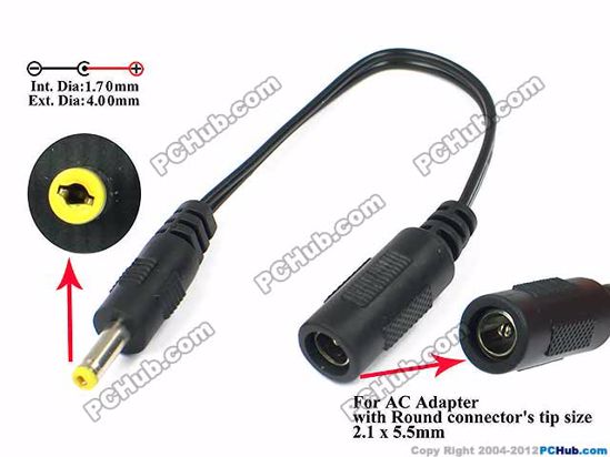 ACP Plug DC Tip Converter-Wire 5.5/2.1mm to 4.0/1.7mm Plug, 150mm. 45 Watts