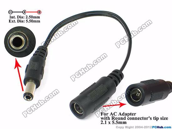 ACP Plug DC Tip Converter-Wire 5.5/2.1mm to 5.5/2.5mm Plug, 150mm. 45 Watts