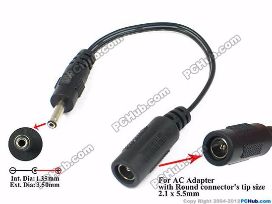 ACP Plug DC Tip Converter-Wire 5.5/2.1mm to 3.5/1.35mm Plug, 150mm. 45 Watts