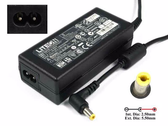 LITE-ON PA-1650-65 AC Adapter- Laptop 19V 3.42A, 5.5/2.5mm, 2-Prong