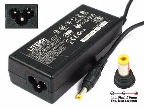 LITE-ON PA-1650-02 AC Adapter- Laptop 18.5V 3.5A, 4.8/1.7mm, 3-Prong