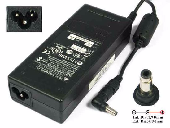 Delta Electronics ADP-90SB BB AC Adapter- Laptop 19V 4.74A, 4.8/1.7mm, 3-Prong