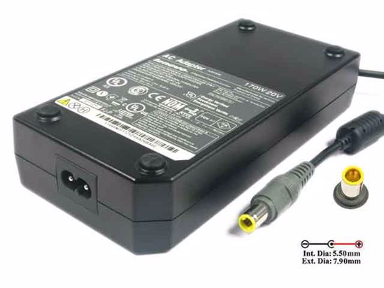 Lenovo ThinkPad W520 Series AC Adapter NEW Original 20V 8.5A 7.9/5.5mm With Pin, 2 Prong